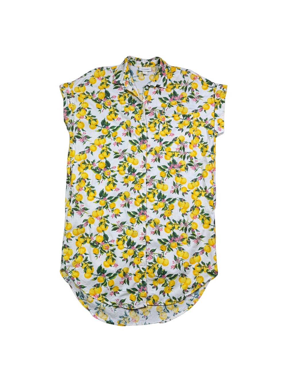 Monki Womens Small Lemon Floral Shirt Dress Midi Yellow 100% Cotton Oversized